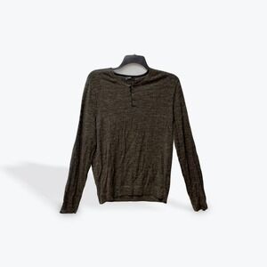 Vince Mens Wool Linen Henley Sweater Long Sleeve Olive Green Marled Knit Large